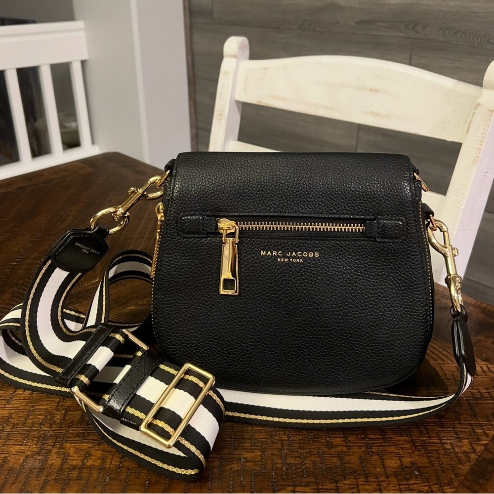 Marc Jacobs Black Leather Crossbody with Striped Removable Strap